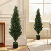 Artificial Cypress Trees Set of 2 for Low Maintenance Front Door Display 120 cm Green Homcom