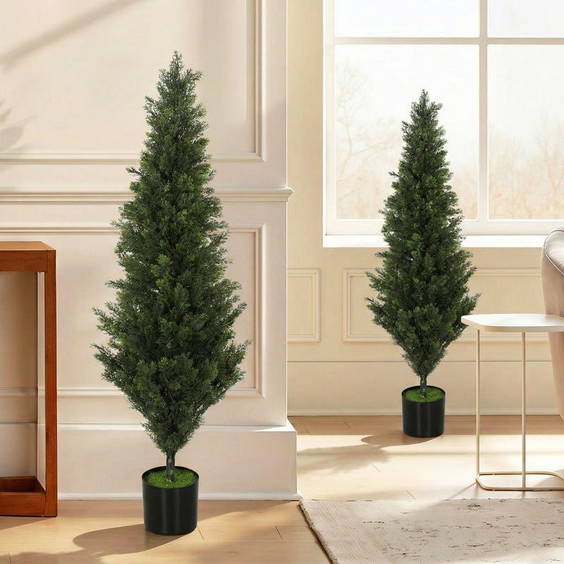Artificial Cypress Trees Set of 2 for Low Maintenance Front Door Display 120 cm Green Homcom