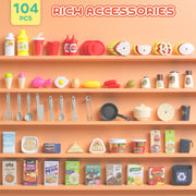 Kids Play Kitchen Set with 104 Accessories Realistic Lights and Sounds for Role Play Pink