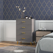 Four Drawer Bedroom Dresser with Embossed Lines Ideal for Storage Organisation Grey Gold