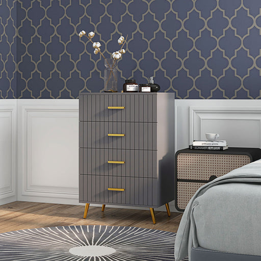 Four Drawer Bedroom Dresser with Embossed Lines Ideal for Storage Organisation Grey Gold