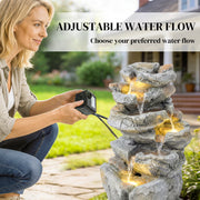 Garden Water Fountain with Calming Sounds and Warm LED Light for Relaxing Outdoor Spaces Grey AOSOM