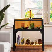 Wooden Tortoise House with Openable Top Clear Windows and Storage Shelf Yellow