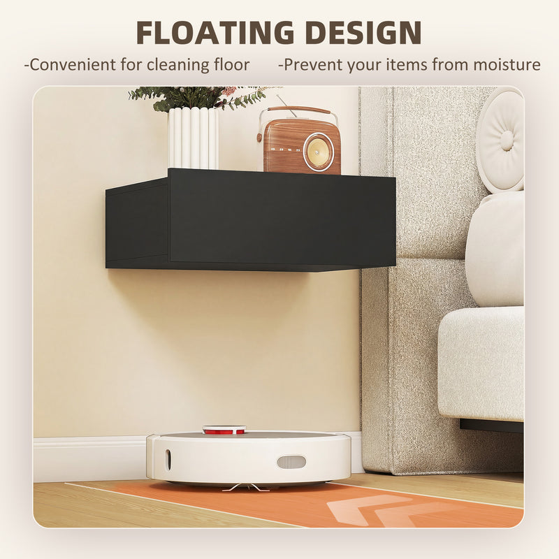 Floating Bedside Tables Set of 2 with Drawer for Space Saving Bedroom Storage Black