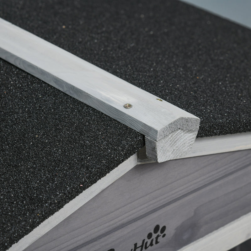 Wooden Rabbit Hutch With Run and Slide Out Tray for Guinea Pigs on Wheels Grey