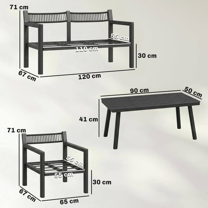 4 Piece Rattan Garden Furniture Set with Loveseat, Armchairs and Coffee Table — Beige or Dark Grey Outsunny