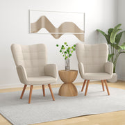 Set of 2 Velvet Wingback Armchairs with Wood Legs for Lounge or Living Room Cream White AOSOM
