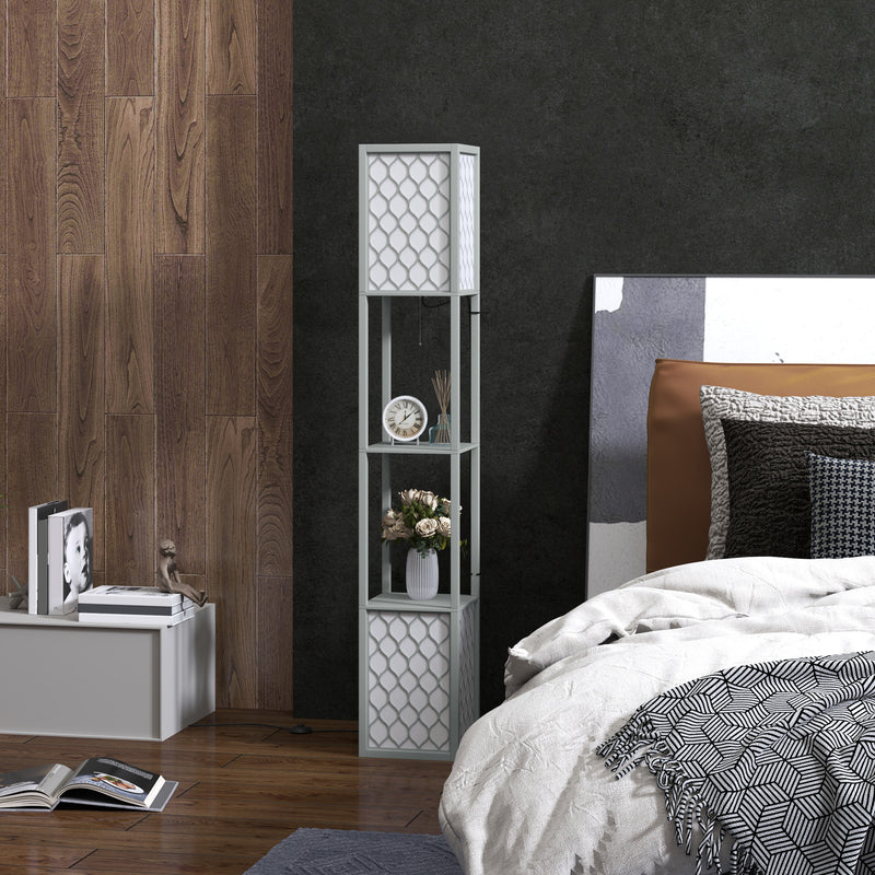 Floor Lamp with Shelves Dual Light Modern Tall Standing Lamp with Pull Chain Light, Grey by HOMCOM