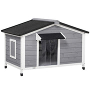 Wooden Dog Kennel for Medium Dogs Raised Outdoor Shelter Weatherproof Design Grey