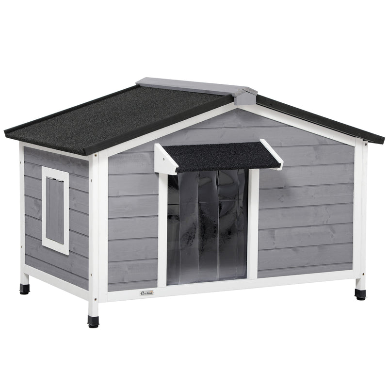 Wooden Dog Kennel for Medium Dogs Raised Outdoor Shelter Weatherproof Design Grey