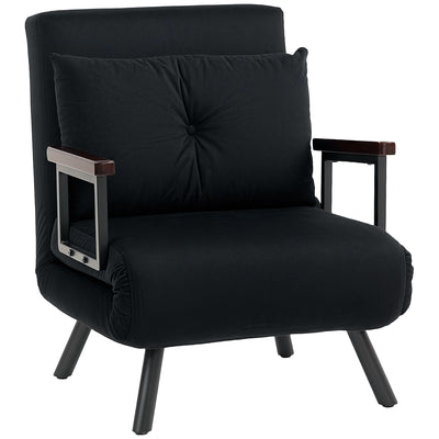 Black 4-in-1 Velvet Feel Single Sleeper Chair Bed with Pillow by HOMCOM