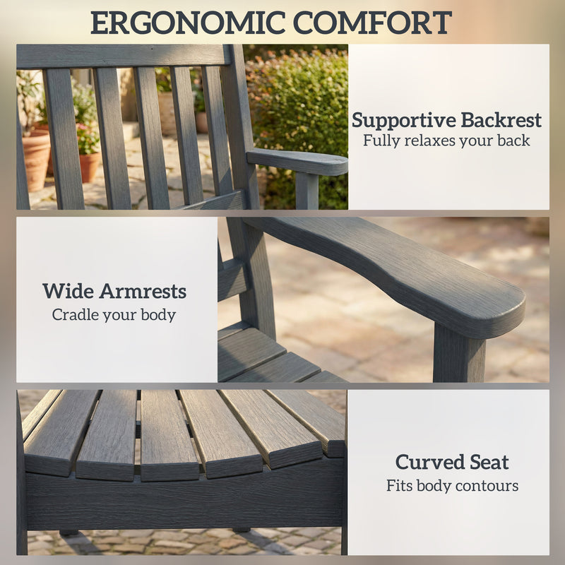 Garden Bench for Two with Weatherproof Low Maintenance Design Grey