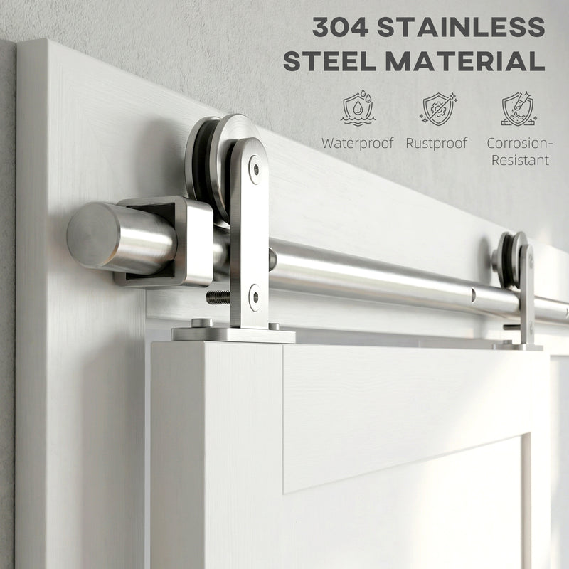 Sliding Door Hardware Kit for Quiet Wooden Doors Indoor or Outdoor Use Silver Tone AOSOM
