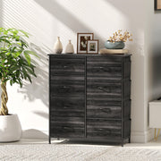 Chest of 8 Fabric Drawers with Wood Top for Bedroom Storage and Organisation Black