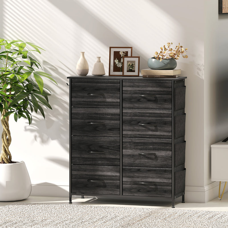 Chest of 8 Fabric Drawers with Wood Top for Bedroom Storage and Organisation Black