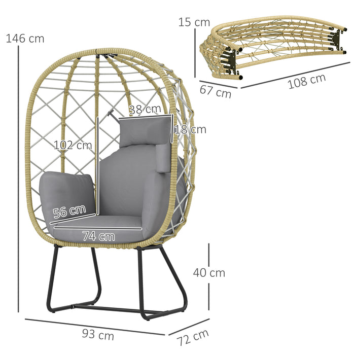 Grey Rattan Egg Chair with Cushion and Headrest for Garden Patio or Balcony by Outsunny