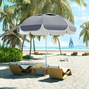 Grey Beach Umbrella with Sand Anchor Adjustable Tilt UPF50+ UV Protection and Carry Bag by Outsunny