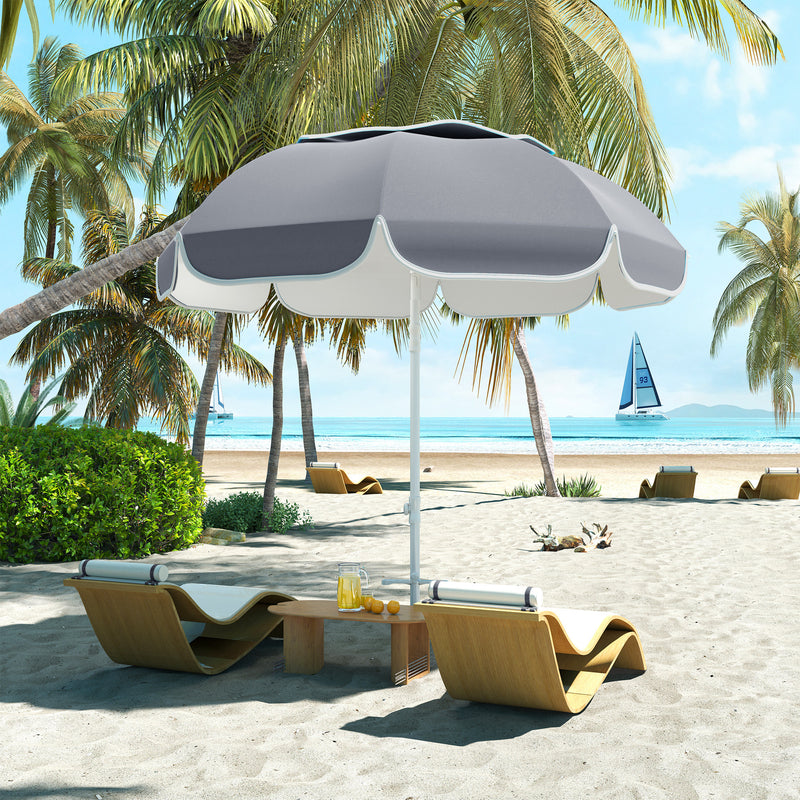 Grey Beach Umbrella with Sand Anchor Adjustable Tilt UPF50+ UV Protection and Carry Bag by Outsunny