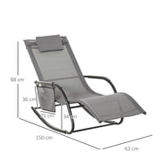 2 Piece Outdoor Rocking Chair Set with Headrest and Side Storage for Garden Grey AOSOM