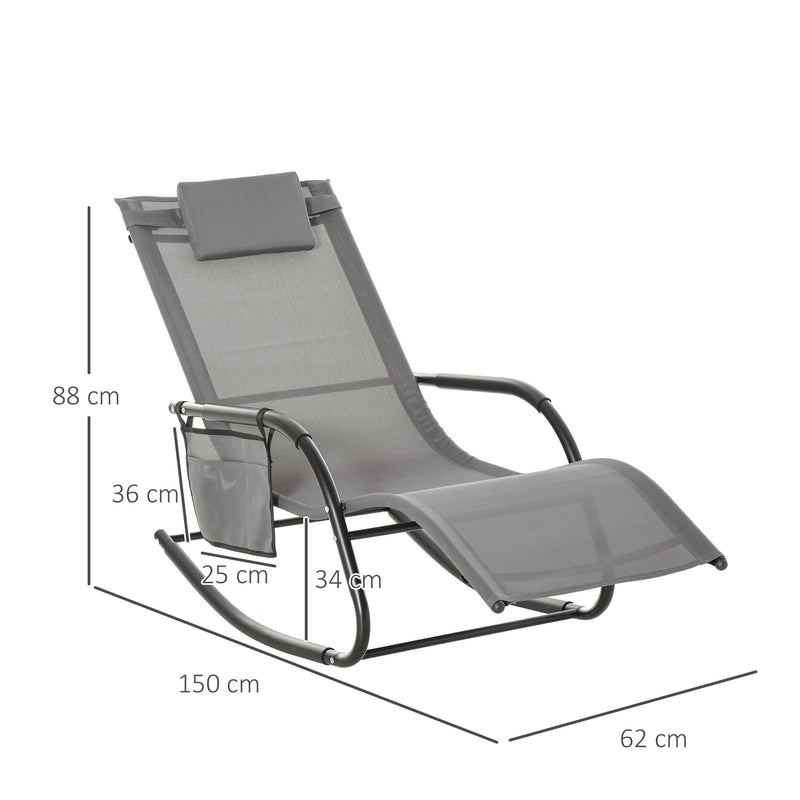 2 Piece Outdoor Rocking Chair Set with Headrest and Side Storage for Garden Grey AOSOM