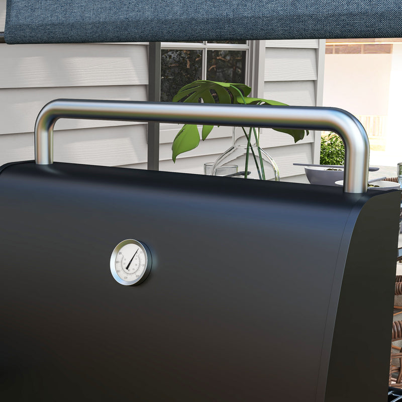 Charcoal BBQ Grill with Thermometer Shelves and Wheels for Easy Outdoor Cooking