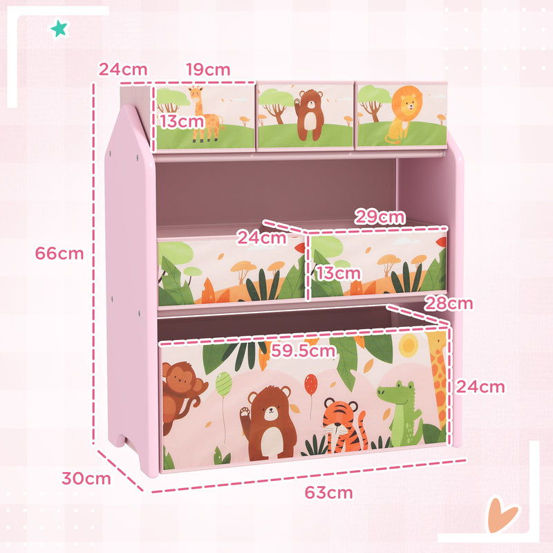 Pink 3-Tier Kids Toy Storage Unit with 6 Removable Boxes for Bedroom Playroom Nursery by AIYAPLAY