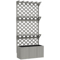 Wooden Garden Planter with Trellis and Shelves for Climbing Plants 52L Capacity Grey Outsunny
