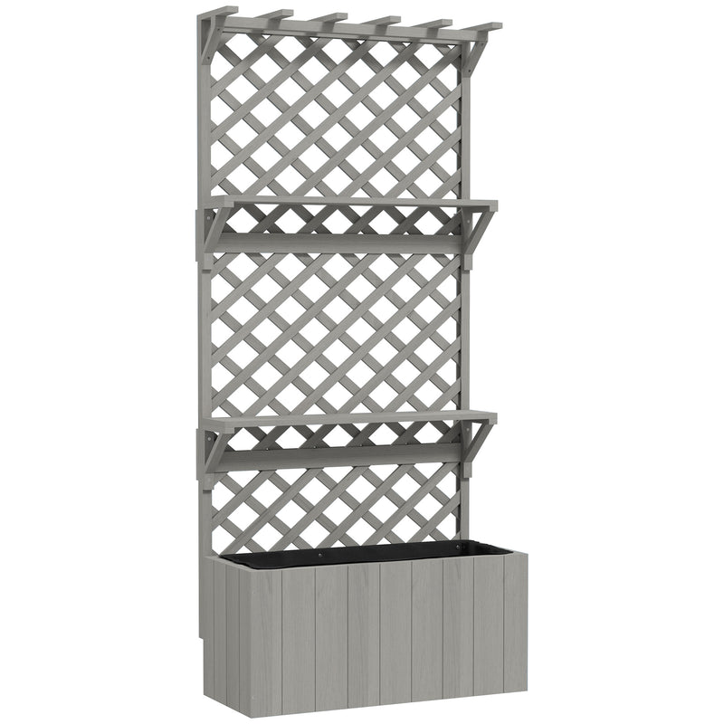 Wooden Garden Planter with Trellis and Shelves for Climbing Plants 52L Capacity Grey Outsunny