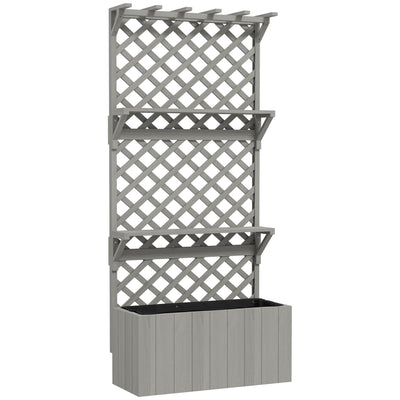 Wooden Garden Planter with Trellis and Shelves for Climbing Plants 52L Capacity Grey Outsunny