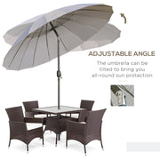 Light Grey 2.5m Tilting Garden Parasol With Pleated Canopy For Sun Protection