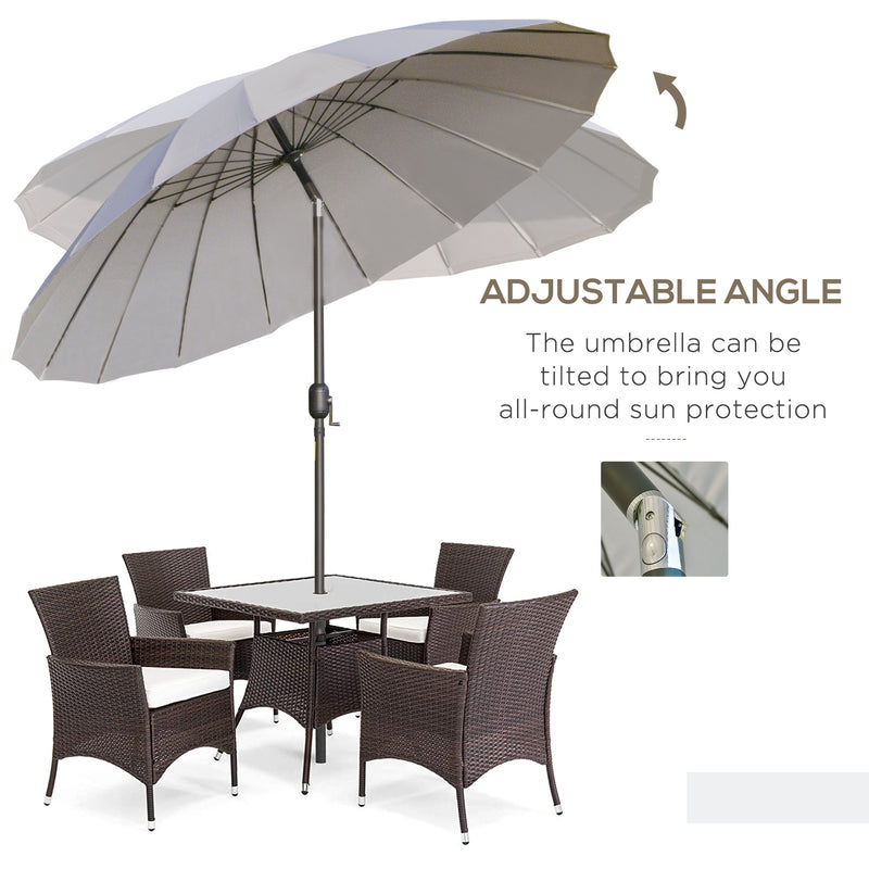 Light Grey 2.5m Tilting Garden Parasol With Pleated Canopy For Sun Protection