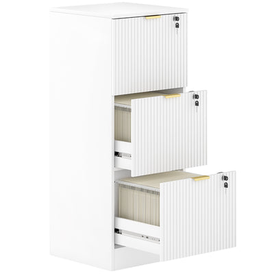 Filing Cabinet with Lockable Drawers and Printer Shelf for Home Office Organisation White AOSOM
