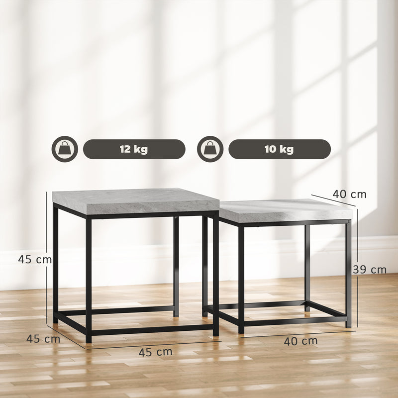 Nesting Tables Set of 2 for Small Living Rooms Space Saving Steel Frame Grey