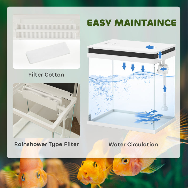 14L Glass Fish Tank with Filter System LED Lights and Water Pump White by PawHut AOSOM