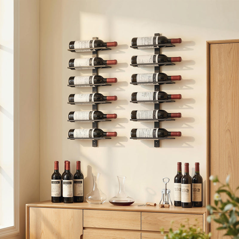 Wall Mounted Wine Rack for 6 Bottles Space Saving Steel Storage Black AOSOM