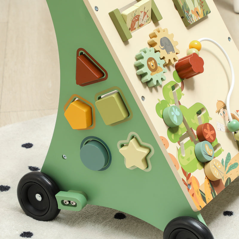 Wooden Baby Push Walker With Xylophone Bead Maze And Speed Control Toy Green AOSOM