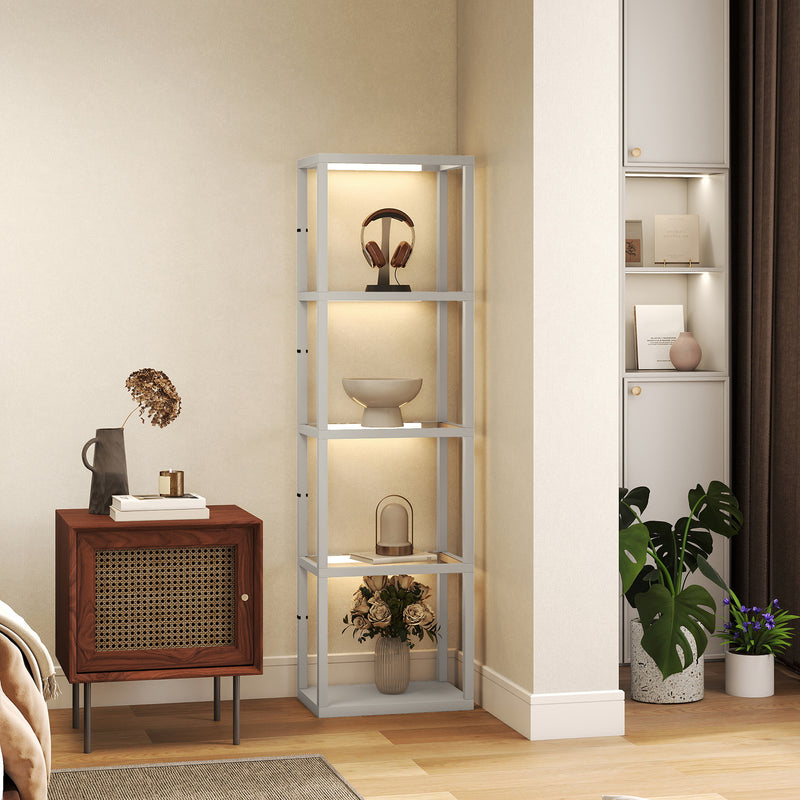 LED Floor Lamp with 4 Glass Shelves Dimmable Column Light for Living Room or Bedroom Grey