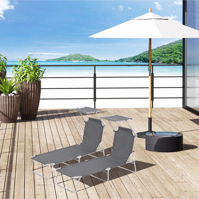 Dark Grey Foldable Sun Loungers Set of 2 with Adjustable Backrest and Shade for Garden AOSOM