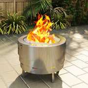 Silver Stainless Steel Wood Burning Fire Pit with Poker for Garden Heating by Outsunny