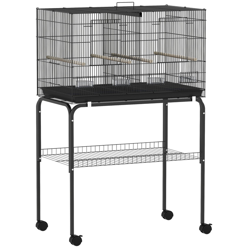 Large Bird Cage with Divider and Slide Out Tray for Budgies Canaries Lovebirds Black