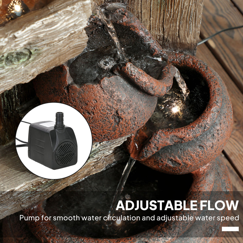 2-in-1 Waterfall Fountain with Birdhouse LED Lights and Pump Tree Trunk Design by Outsunny