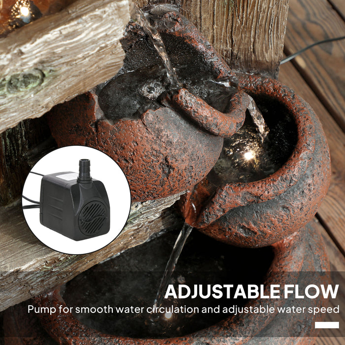 2-in-1 Waterfall Fountain with Birdhouse LED Lights and Pump Tree Trunk Design by Outsunny