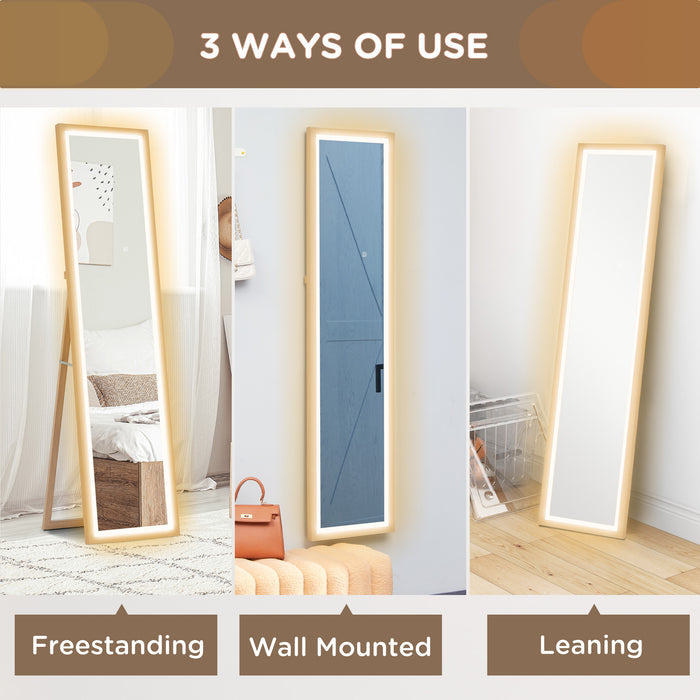 Full Length Mirror with Adjustable LED Light Oak Frame by HOMCOM