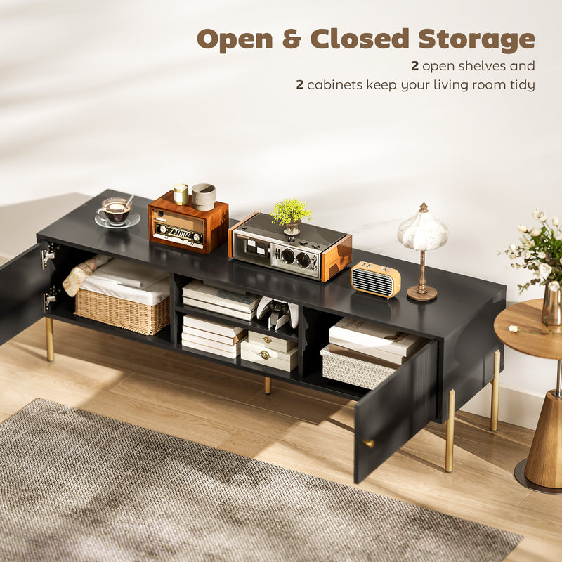 TV Stand with Cupboards and Open Shelves for Organised Living Room Black