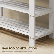 Two Shelf Bamboo Shoe Storage Bench With Seat Ideal For Hallway Or Entryway White AOSOM