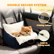 Small Dog Car Booster Seat with Safety Belts Ideal for Travel and Comfort Navy Blue AOSOM