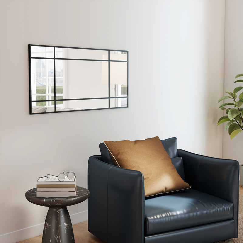 Decorative Grid Wall Mirror With Hanging Hooks Ideal For Hallway Or Living Room Black AOSOM