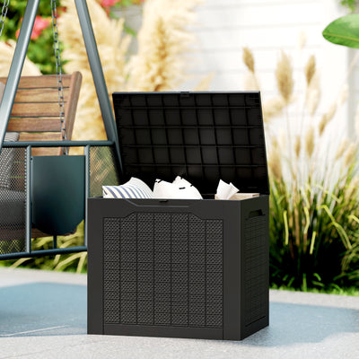 93L Waterproof Garden Storage Box With Handles For Outdoor Use Plastic Container Black AOSOM