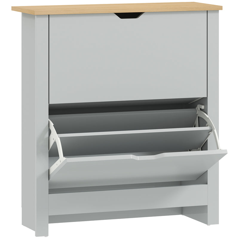 Grey Slim Shoe Cabinet For Entryway - 2 Flip Doors - Holds 12 Pairs With Adjustable Racks - 72x26x80cm Homcom