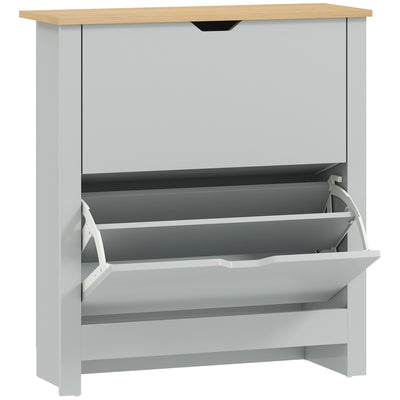 Grey Slim Shoe Cabinet For Entryway - 2 Flip Doors - Holds 12 Pairs With Adjustable Racks - 72x26x80cm Homcom